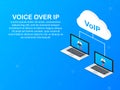 VoIP technology, voice over IP. Internet calling banner. Vector illustration. Royalty Free Stock Photo